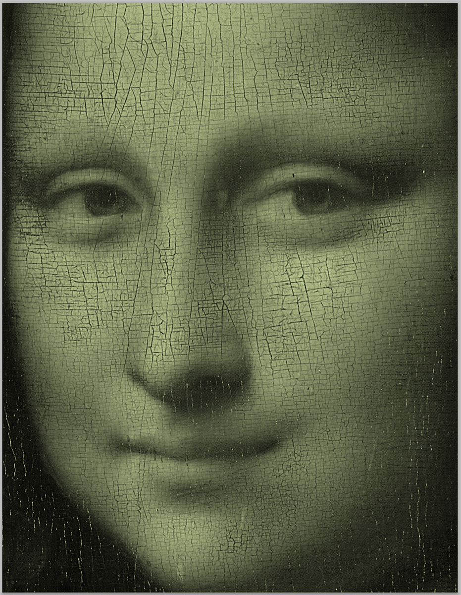Mona Lisa gold (after Leonardo da Vinci), 2023<br>
Acrylic and diamond dust in canvas
62 x 48 inches.
